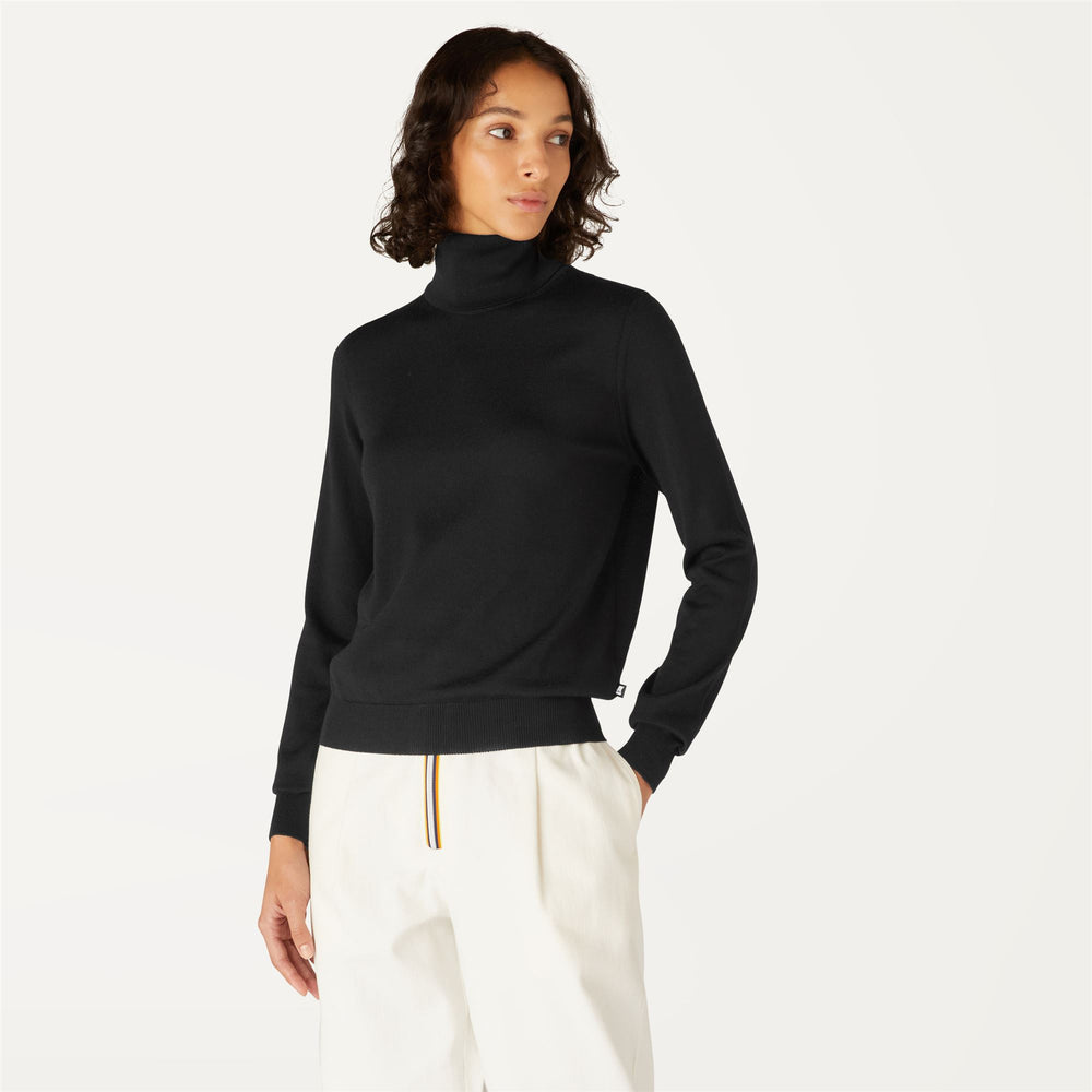 Black Grey Women's Merino Wool High-Neck Pullover Sweater 02
