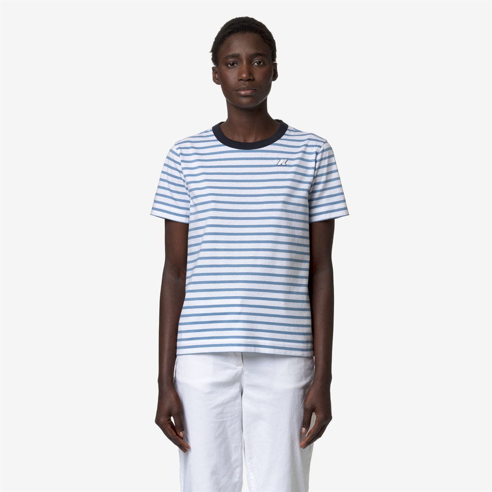 Blue and White Women's Casual T-Shirt with Ribbed Neck 02