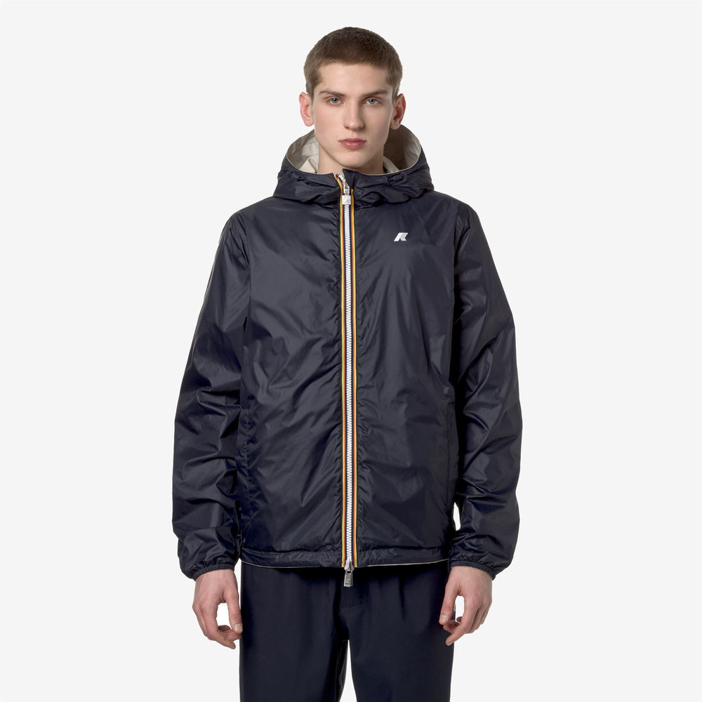 Beige Blue Men's Reversible Waterproof Short Jacket 02