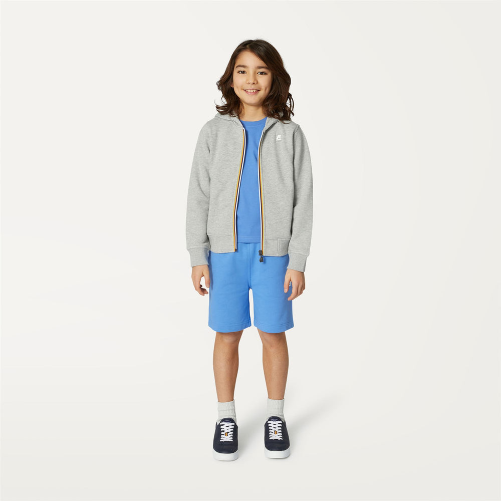 Grey Boy's Fleece Jacket for City Wear with Hood and Pockets 02