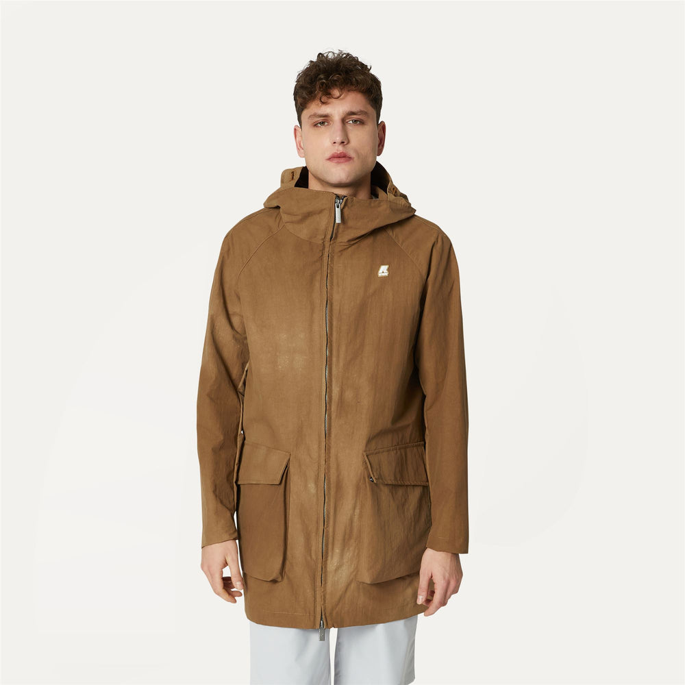 Beige Brown Men's Long Tie-Dye City Jacket 02