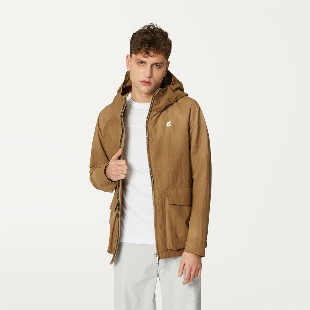 Khaki beige Men's Tie-Dye City Jacket with Adjustable Features 02