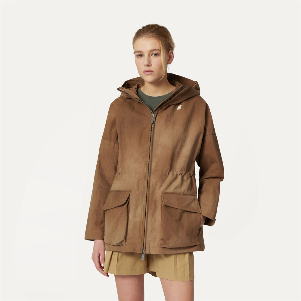 Beige brown Women's Tie Dye City Jacket with Adjustable Features 02