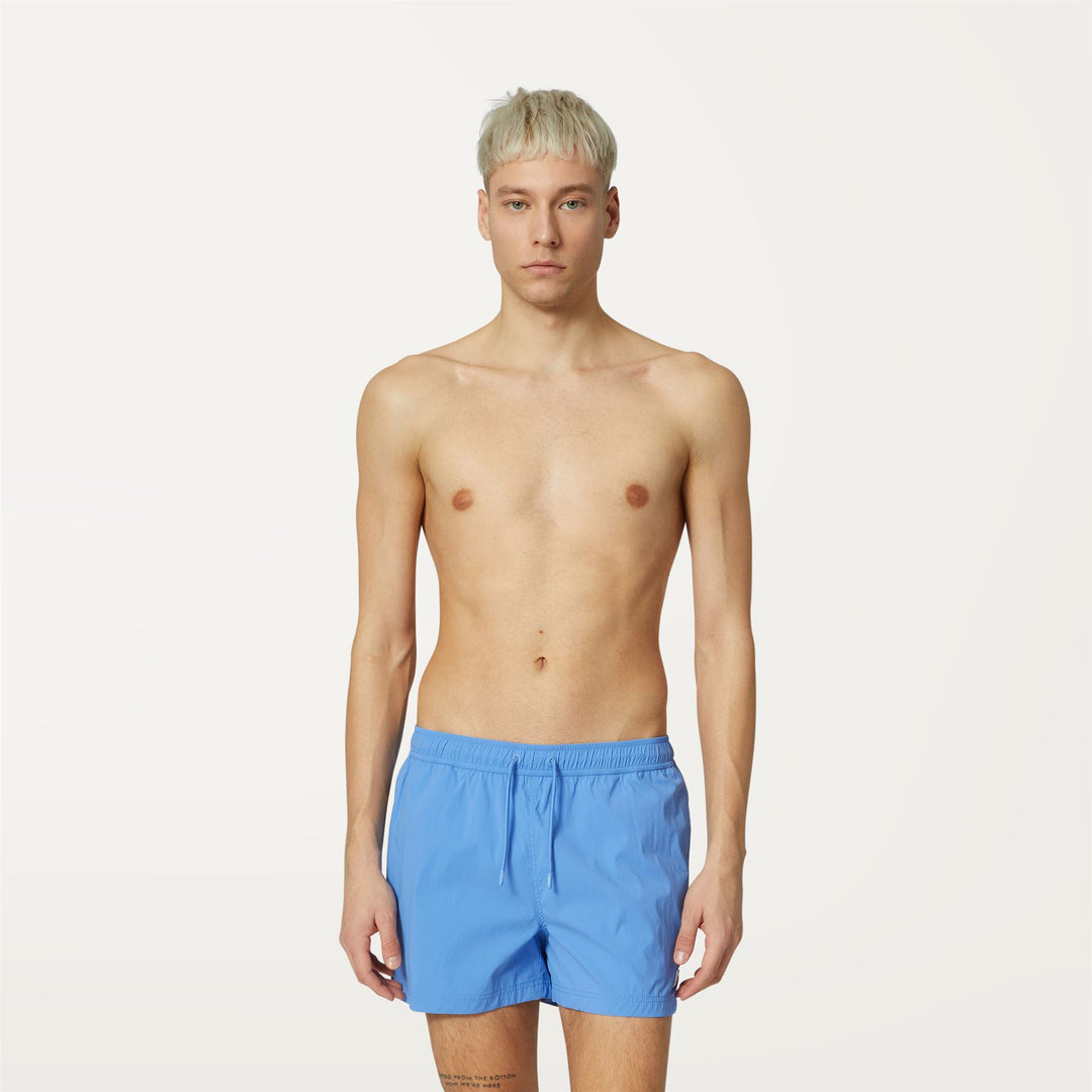 Bathing Suits Man BREEZEL Swimming Trunk BLUE ULTRAMARINE Dressed Back (jpg Rgb)		