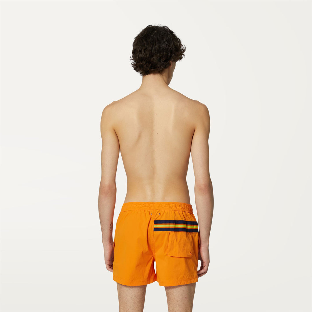 Bathing Suits Man BREEZEL Swimming Trunk ORANGE RUST Dressed Front Double		