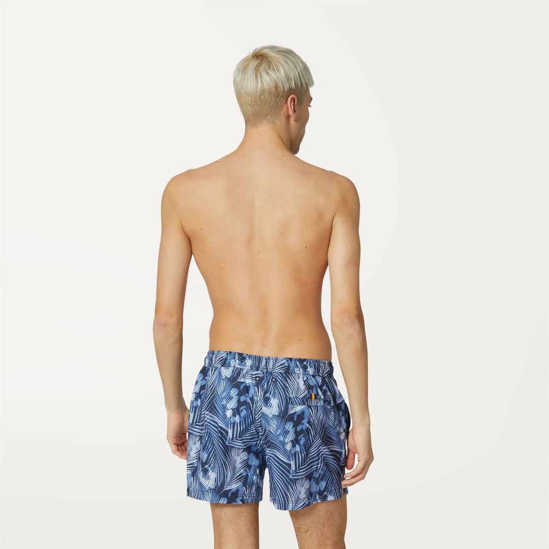 Bathing Suits Man AIRY GRAPHIC Swimming Trunk INDIGO JUNGLE Dressed Front Double		