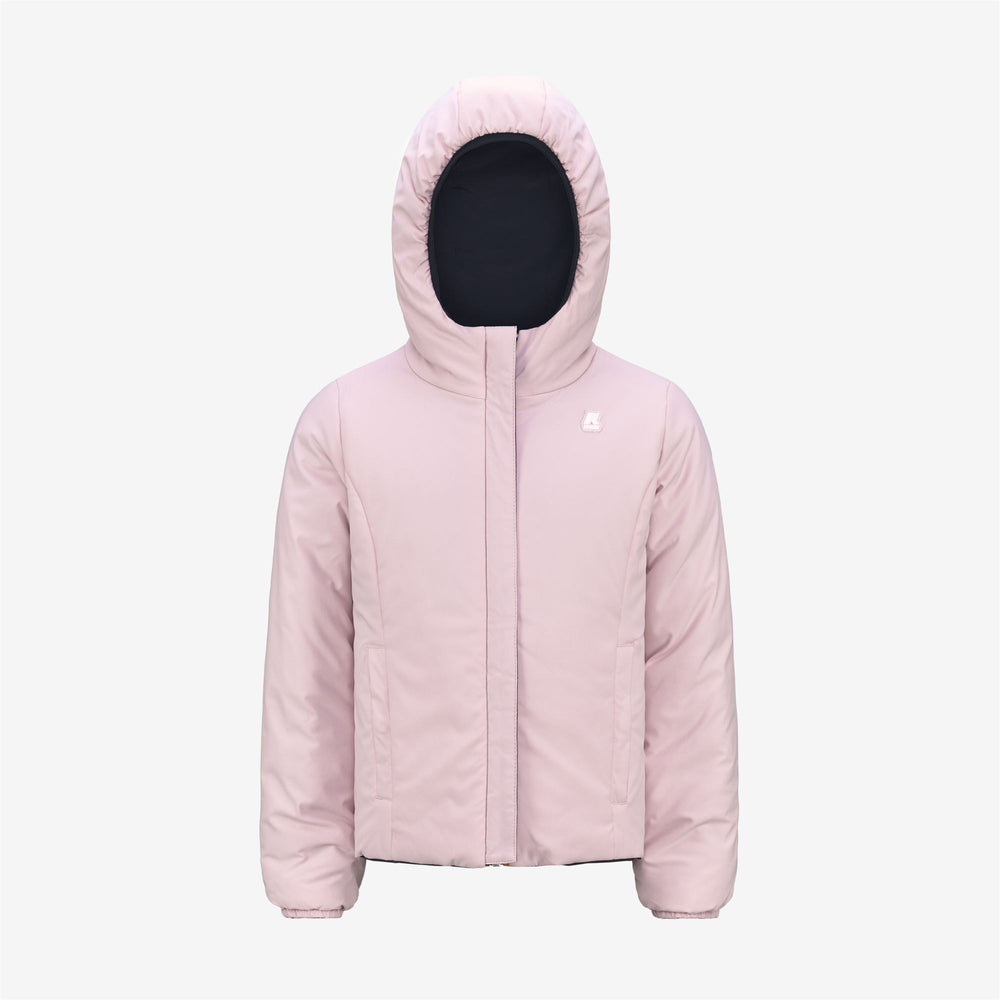 Jackets Girl P. LILY WARM DOUBLE Short BLUE DEPTH - PINK ROSE Dressed Front (jpg Rgb)	