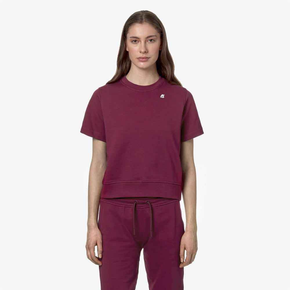 Dark Red Women's Casual T-Shirt with Soft Fleece Texture 02