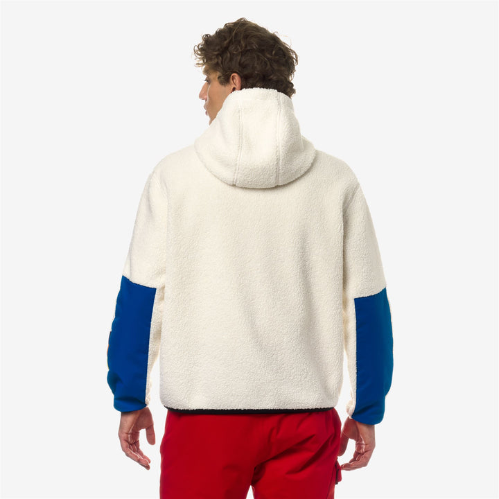 Fleece Man SELCHE Jacket WHITE G-RED-BLUE R Dressed Front Double		