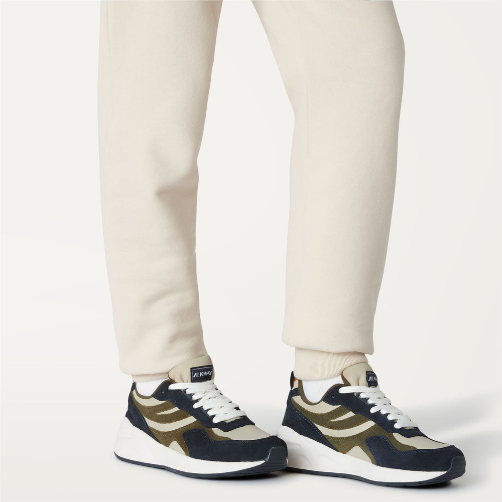 Beige Blue Unisex Sport Sneakers with Leather and Nylon Upper 02