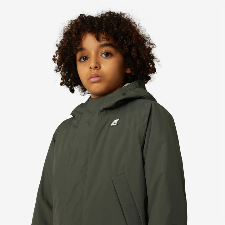 Grey Green Boys' Waterproof 3/4 Length Jacket with Padding 2