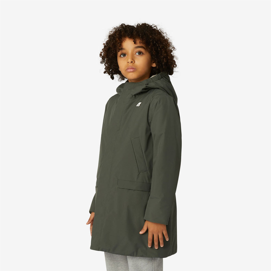 Grey Green Boys' Waterproof 3/4 Length Jacket with Padding main