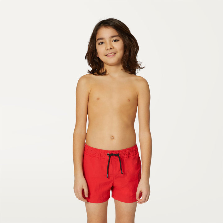 Bathing Suits Boy P. LE VRAI OLIVIER Swimming Trunk RED Dressed Back (jpg Rgb)		
