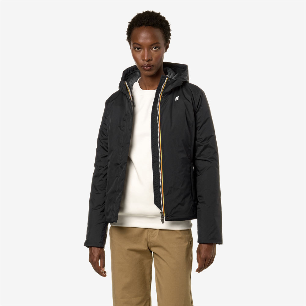 Black Grey Women's Warm Short Jacket with Lightweight Insulation 02