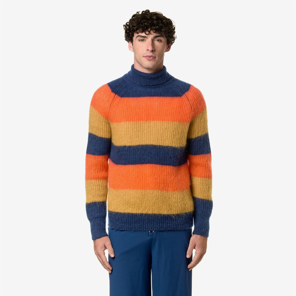 Blue Striped Men's Mohair Knit Pullover for City Wear 02