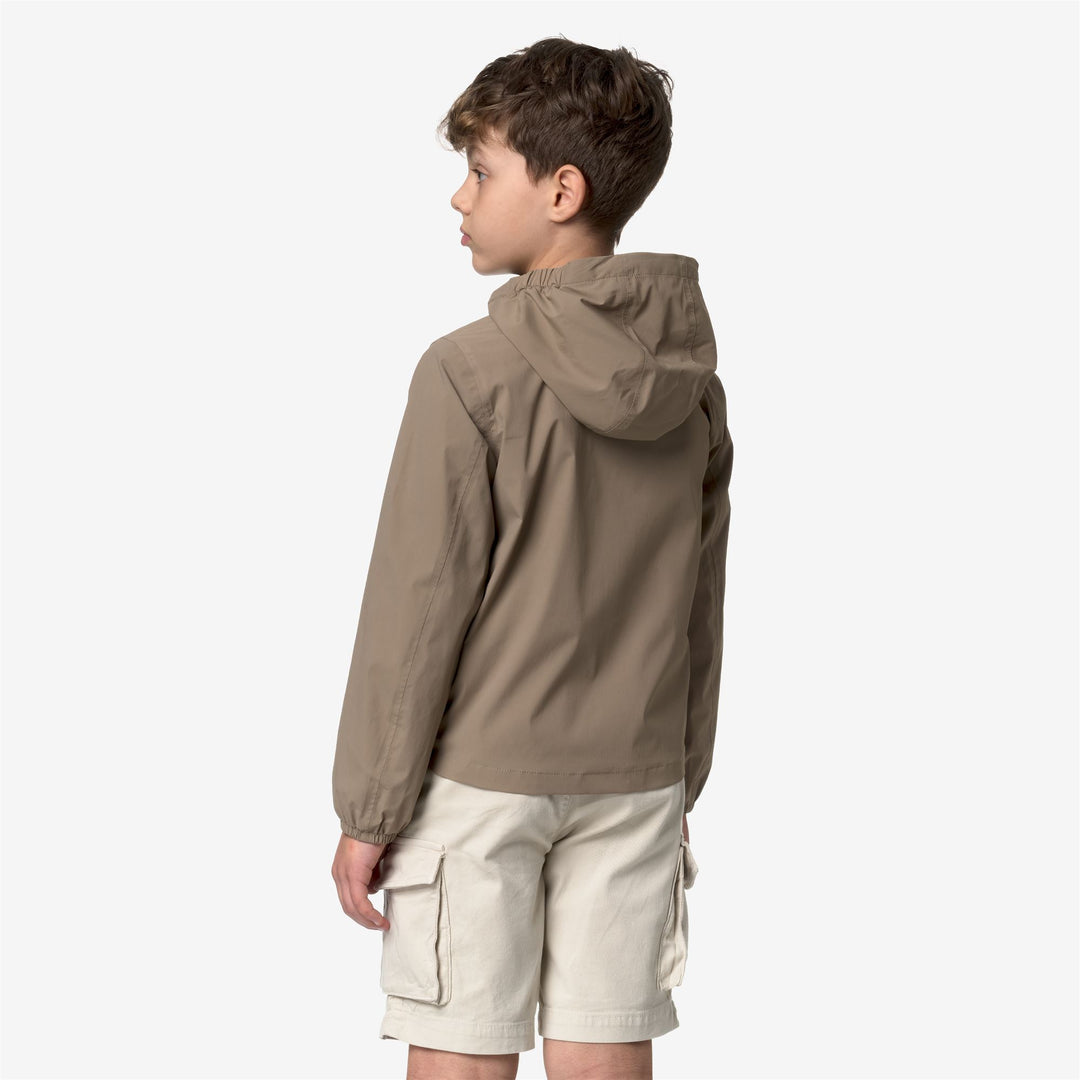 Jackets Boy P. JACK STRETCH NYLON JERSEY Short BEIGE TAUPE Dressed Front Double		