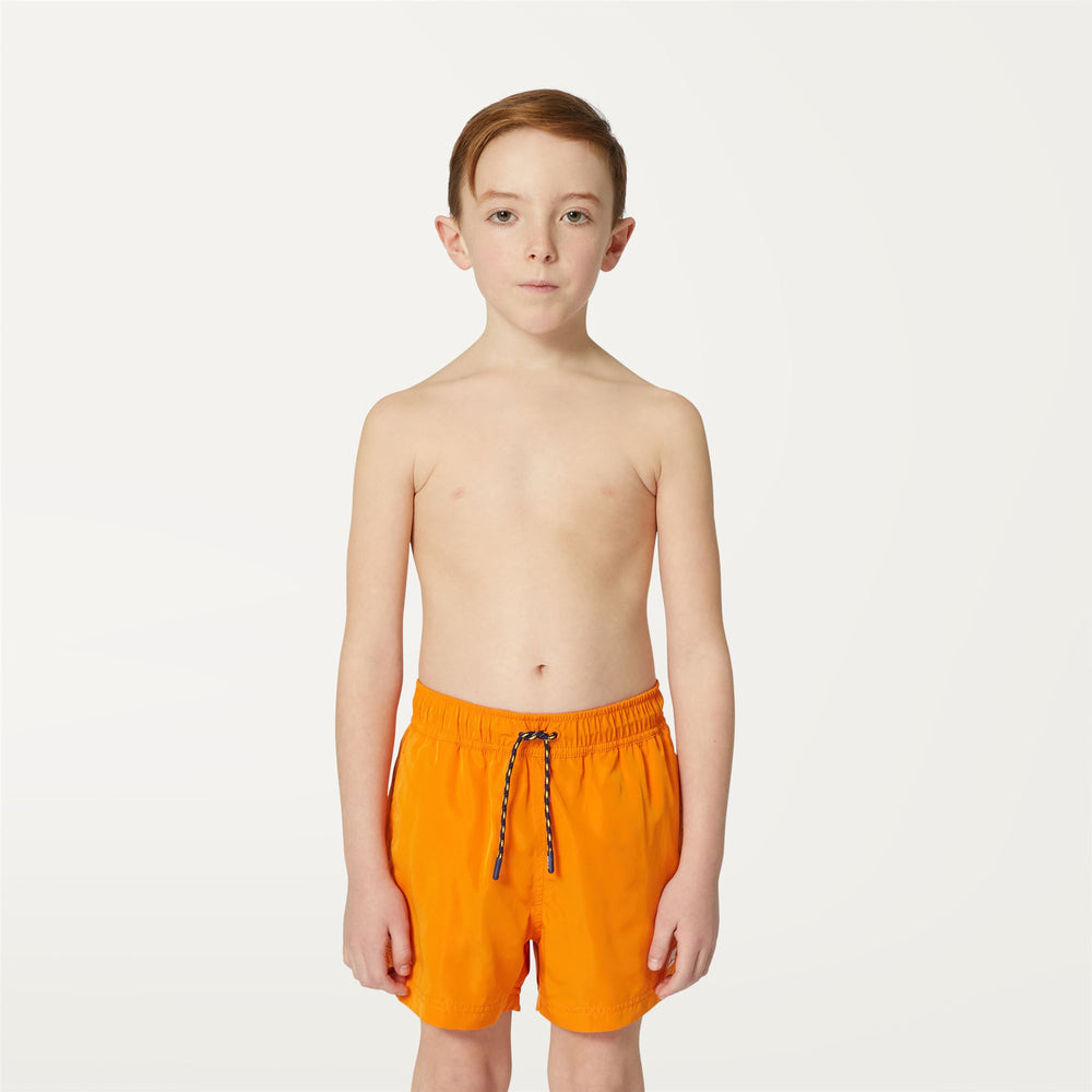 Orange Boy's Quick-Dry Swimming Trunks with Elastic Waist 02