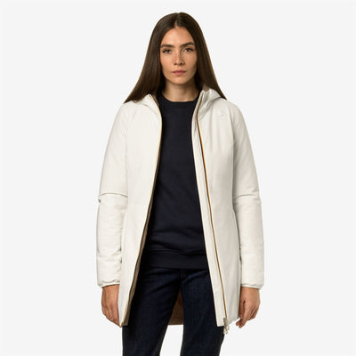 Jackets Woman DENISE WARM DOUBLE Mid WHITE G-BEIGE T Dressed Back (jpg Rgb)		