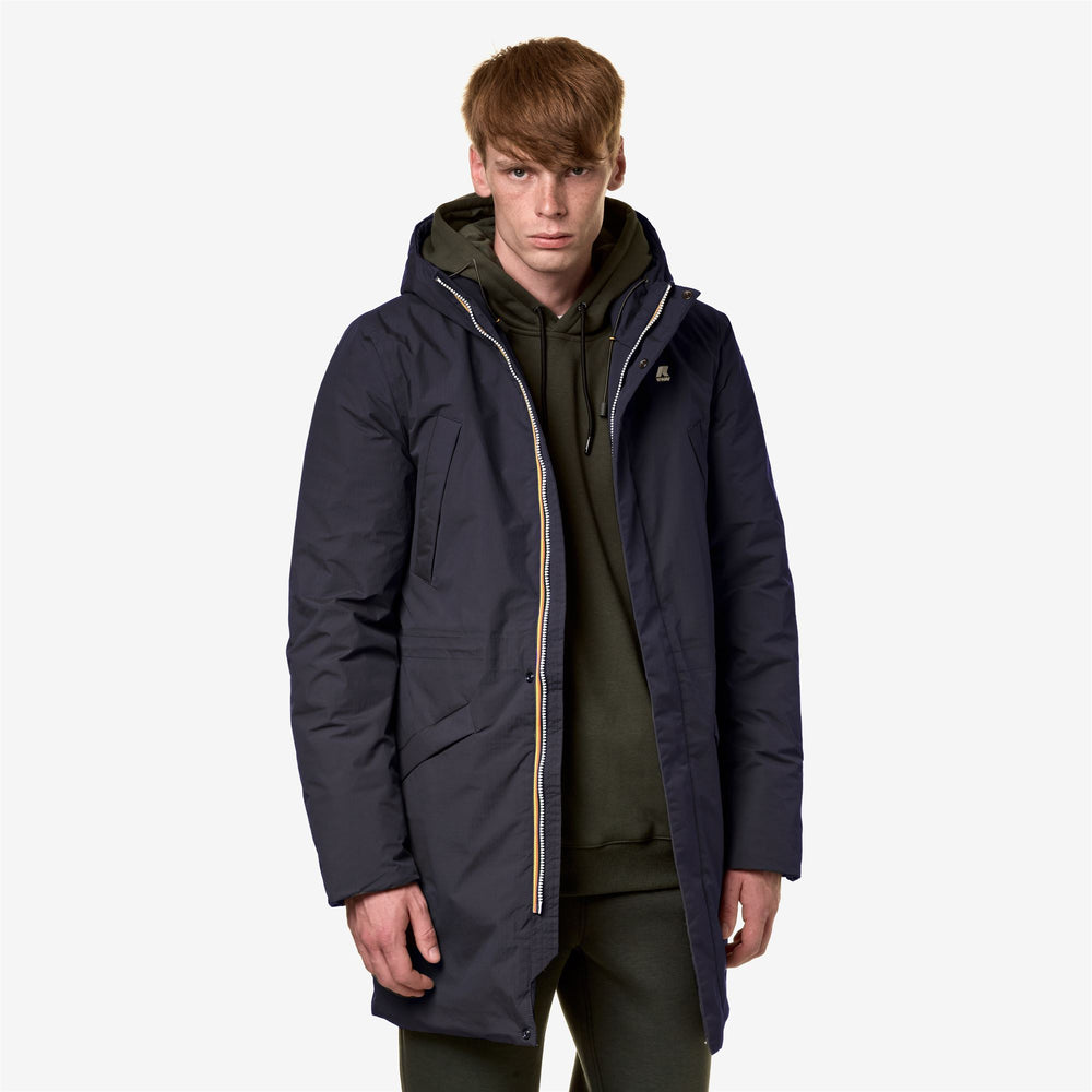 Parka Impermeabile Uomo 3/4 con Cappuccio Blu 02