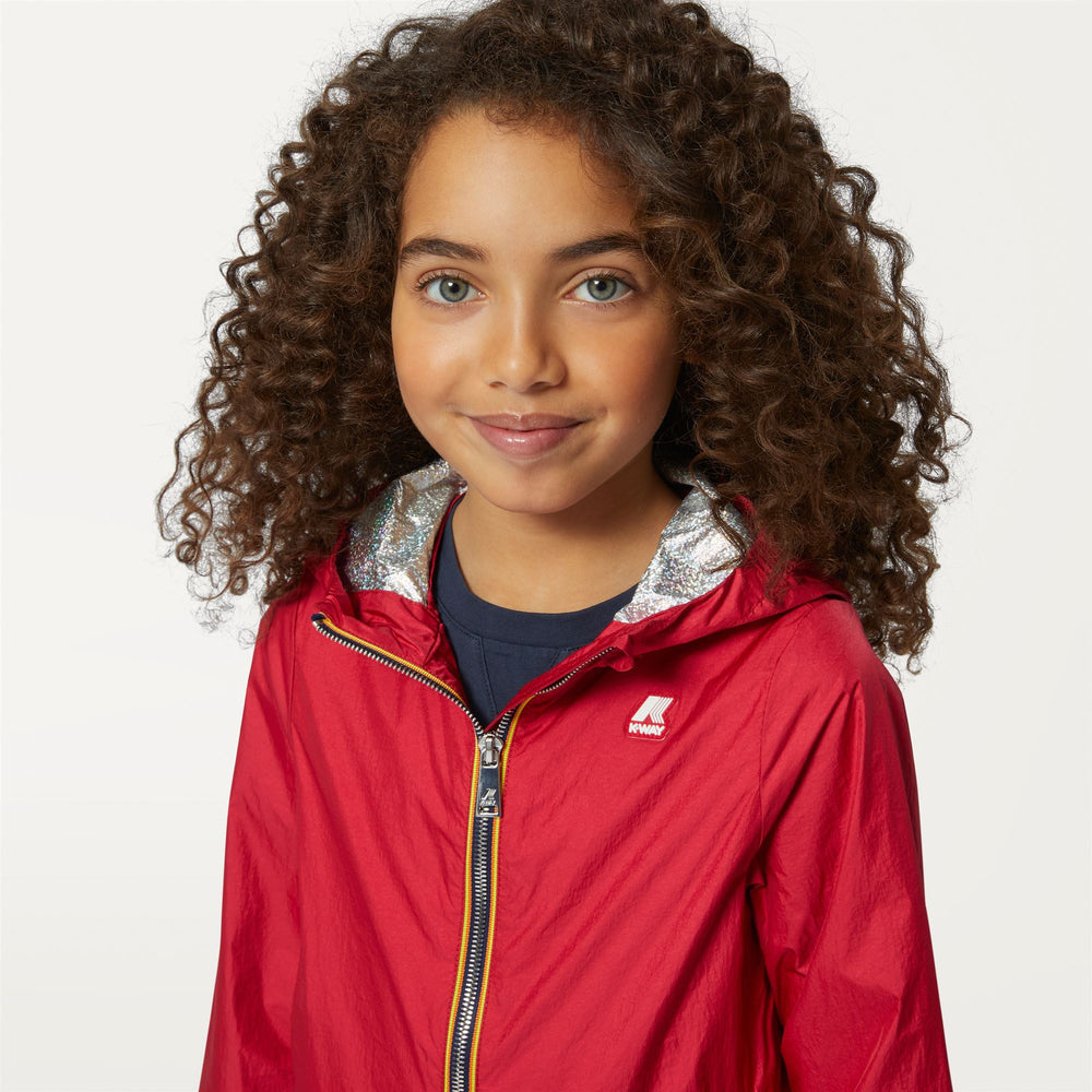 Iridescent Red Girls' Summer Short Jacket with Zip Pockets 02