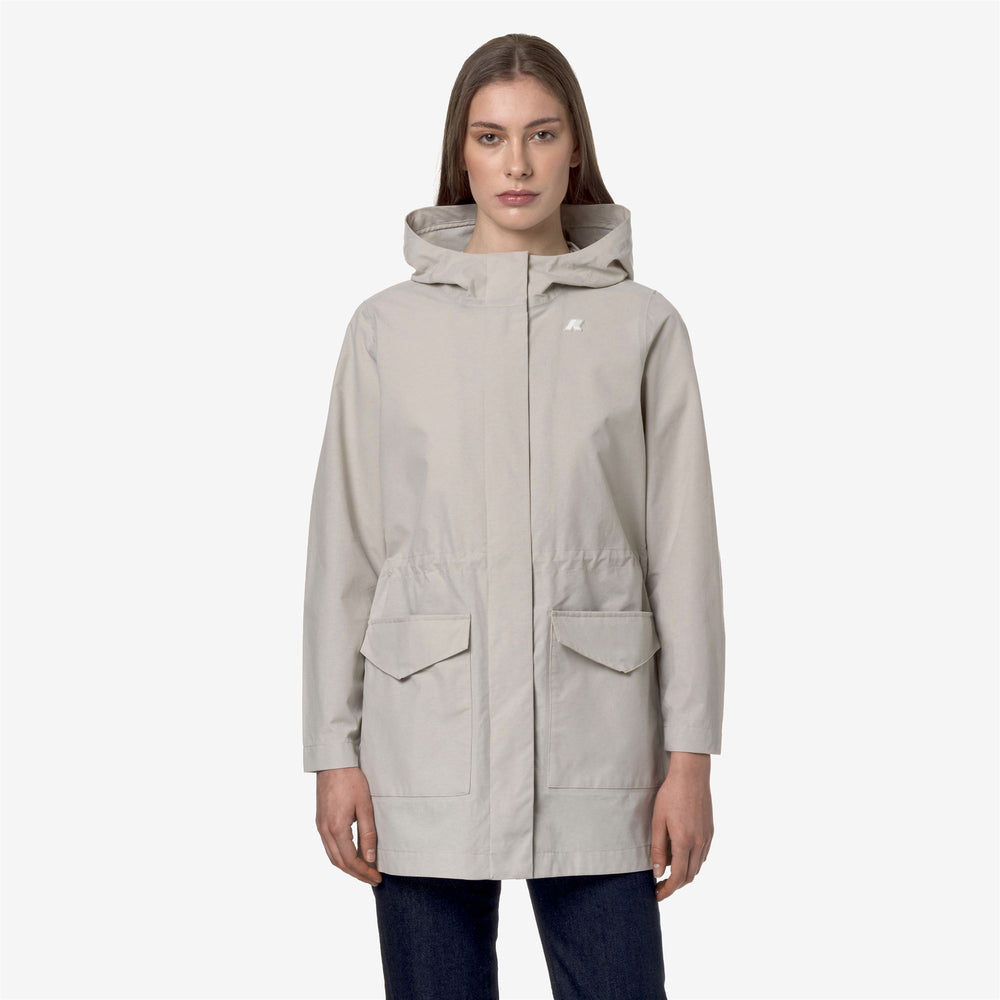 Beige Grey Women's Water-Resistant Short Jacket with Adjustable Waist 02