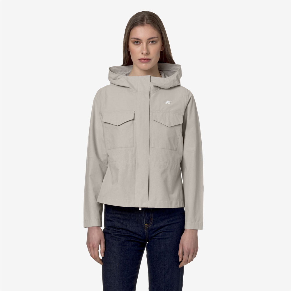 Beige Grey Women's Water-Resistant Mid Jacket with Adjustable Waist 02