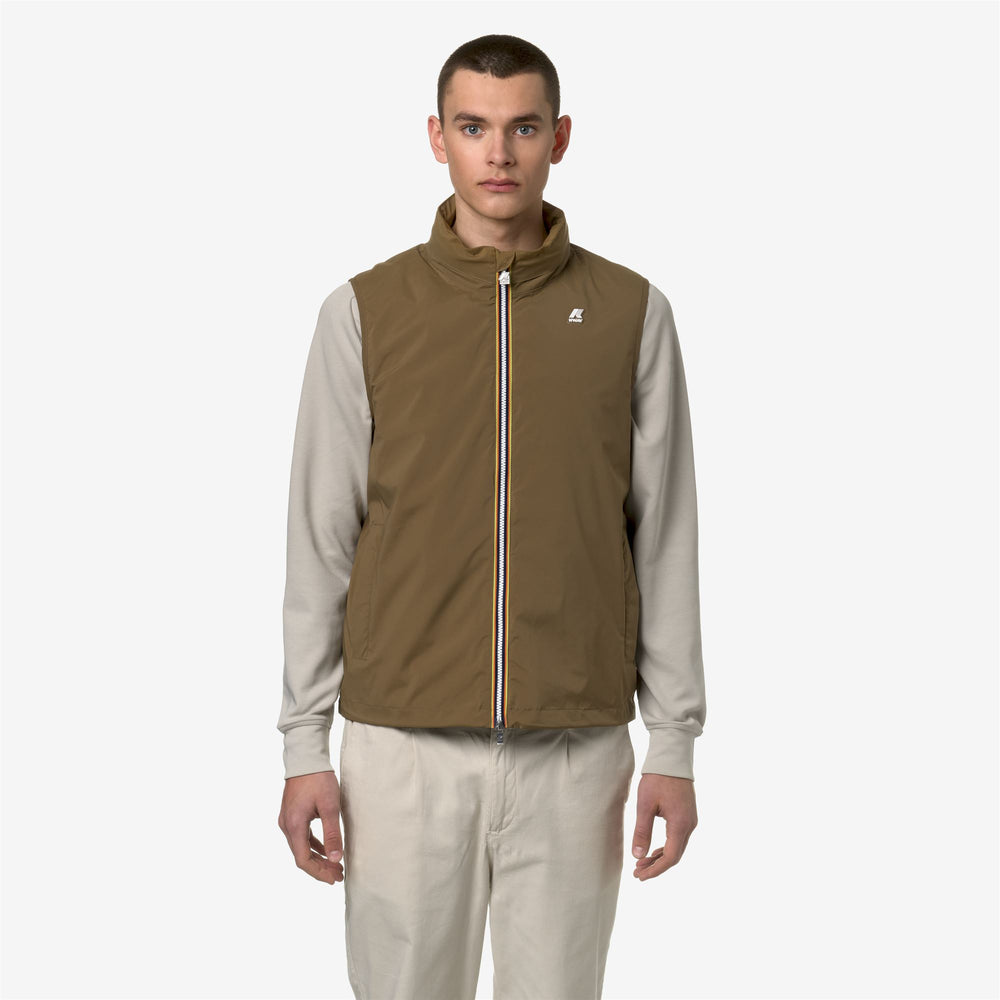 Chaqueta de nylon elástica marrón y verde para hombres para clima variable 02
