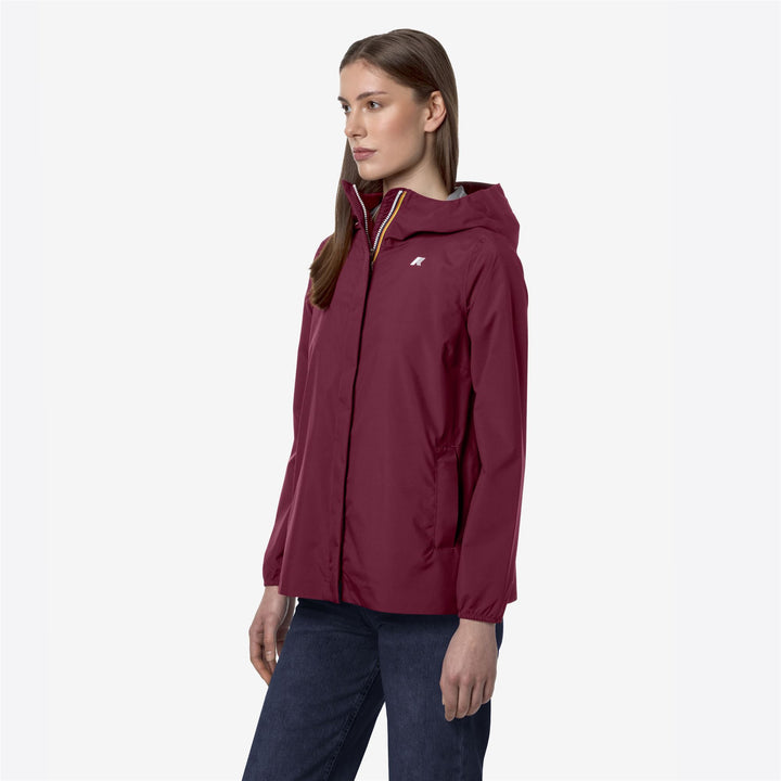 Dark Red Women's Mid-Length Waterproof Jacket with Stretch Fabric 4