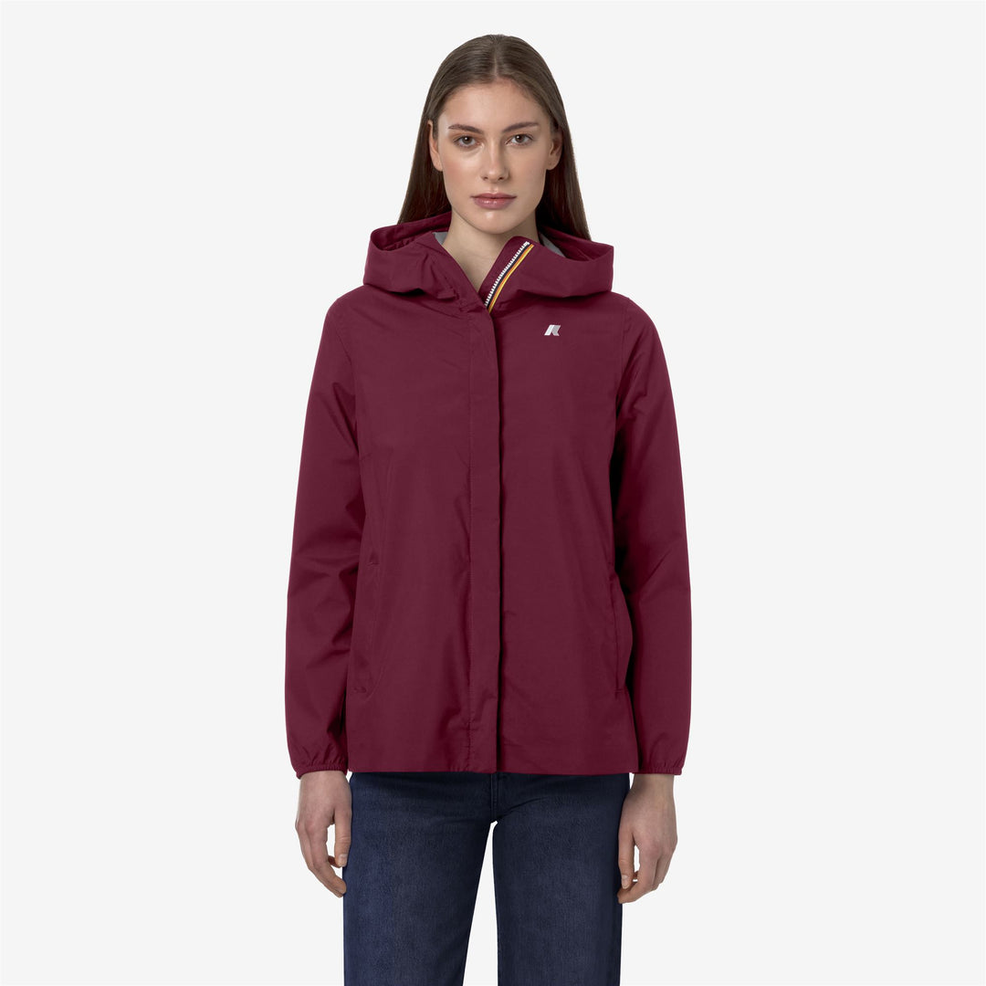 Dark Red Women's Mid-Length Waterproof Jacket with Stretch Fabric main