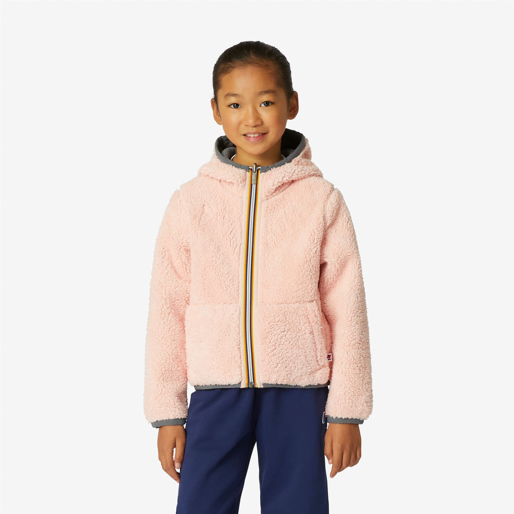 Grey Pink Girls Reversible Fleece Jacket for Warmth 02
