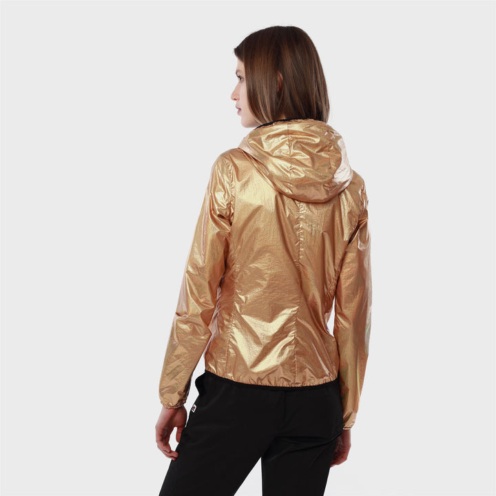 Jackets Woman LILY PLUS.2 DOUBLE METAL Short GOLD METAL - BLACK PURE Dressed Back (jpg Rgb)		
