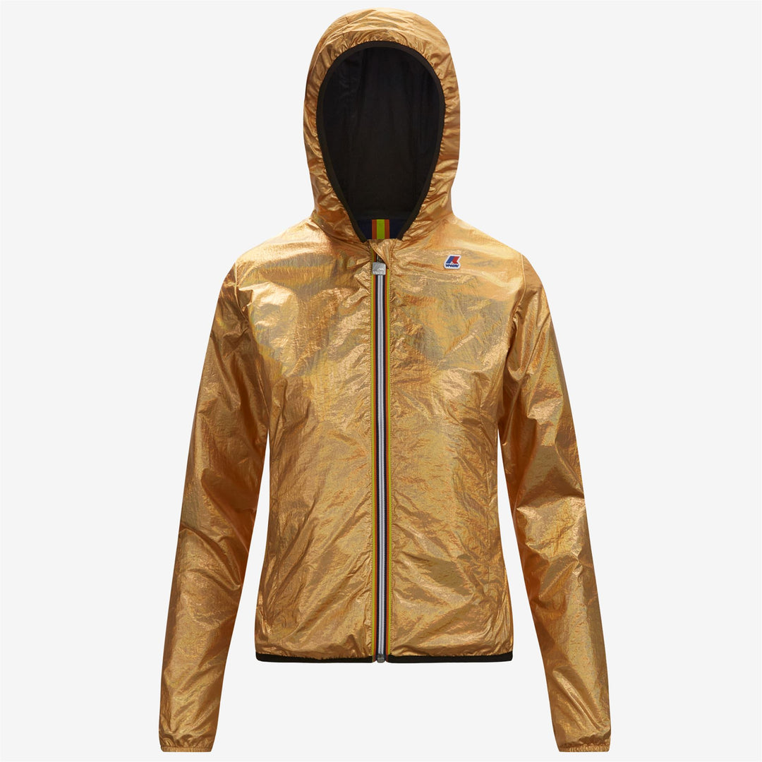 Jackets Woman LILY PLUS.2 DOUBLE METAL Short GOLD METAL - BLACK PURE Dressed Front (jpg Rgb)	