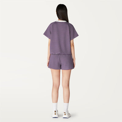 Shorts Woman MARCELLA LIGHT SPACER STRIPES Sport  Shorts WHITE - VIOLET Dressed Front Double		
