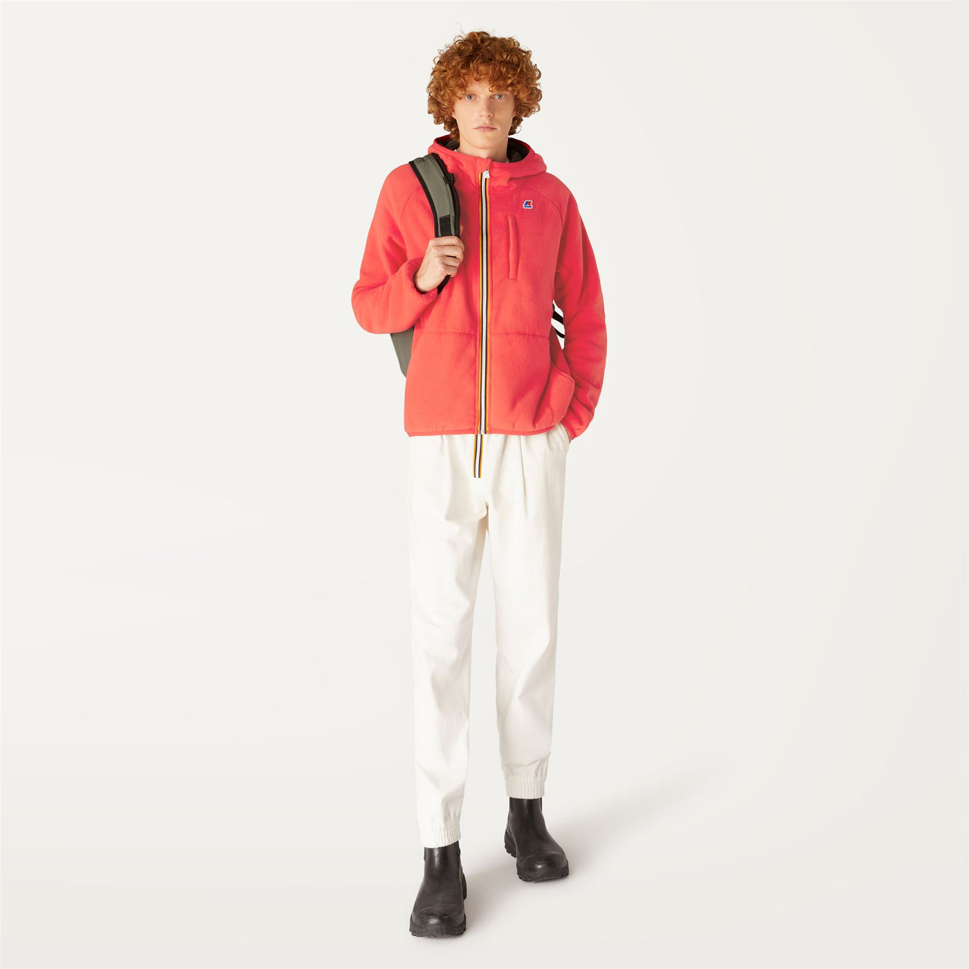 Fleece Unisex BEAU ST FUR BONDED Jacket RED- GREY SMK Dressed Back (jpg Rgb)		