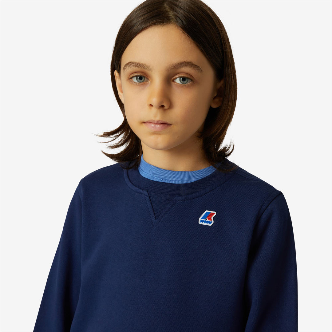 Fleece Boy P. BAPTISTE FRENCH TERRY Pull  Over BLUE MEDIEVAL Detail Double				