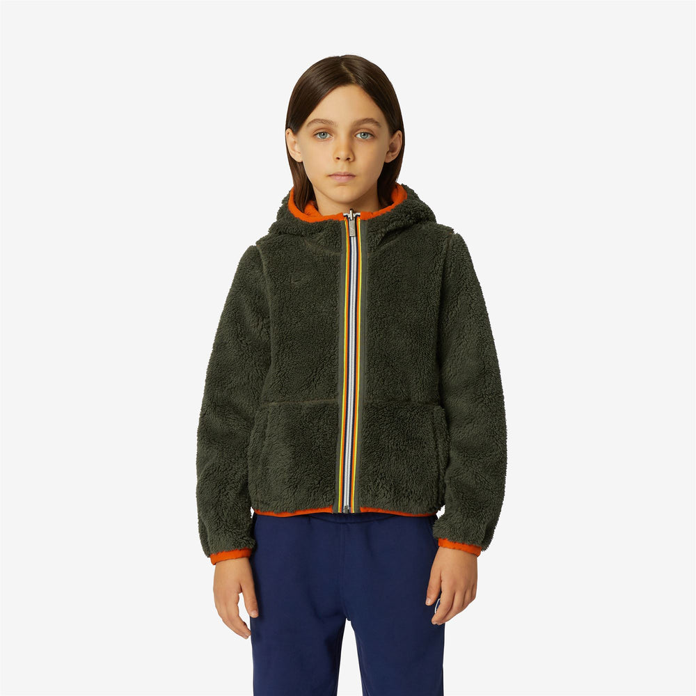 Chaqueta de forro polar reversible para niños en color naranja con capa de sherpa 02