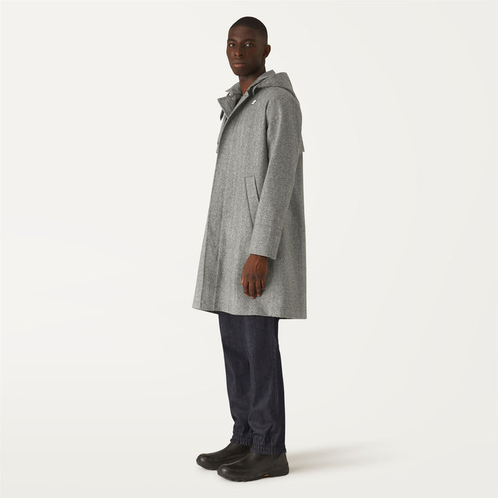 Jackets Man POIROL WOOL 2L 3/4 Length BLACK PURE - WHITE HARRINGBONE PATTERN Detail (jpg Rgb)			