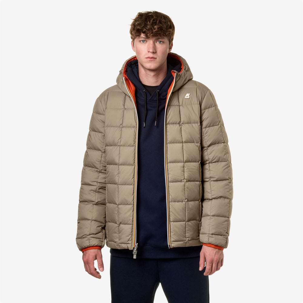 Orange Beige Men's Reversible Winter Jacket with Down Insulation 02