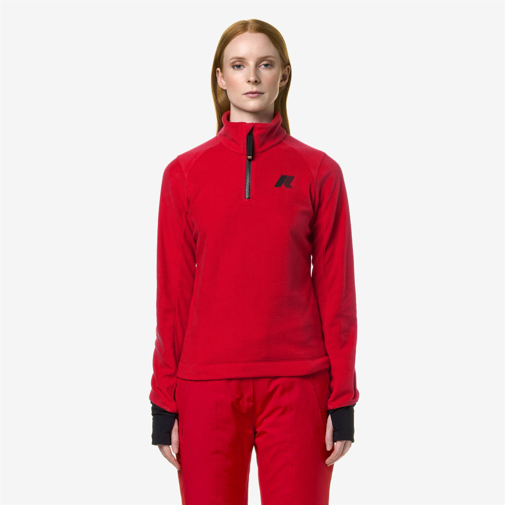 Red Women's Ski Fleece Pullover with Thermal Insulation 02