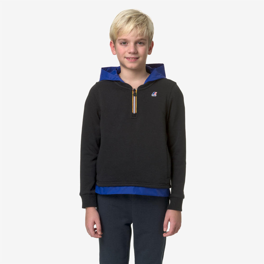 Black Blue Boys Casual Fleece Jumper with Adjustable Hood 02