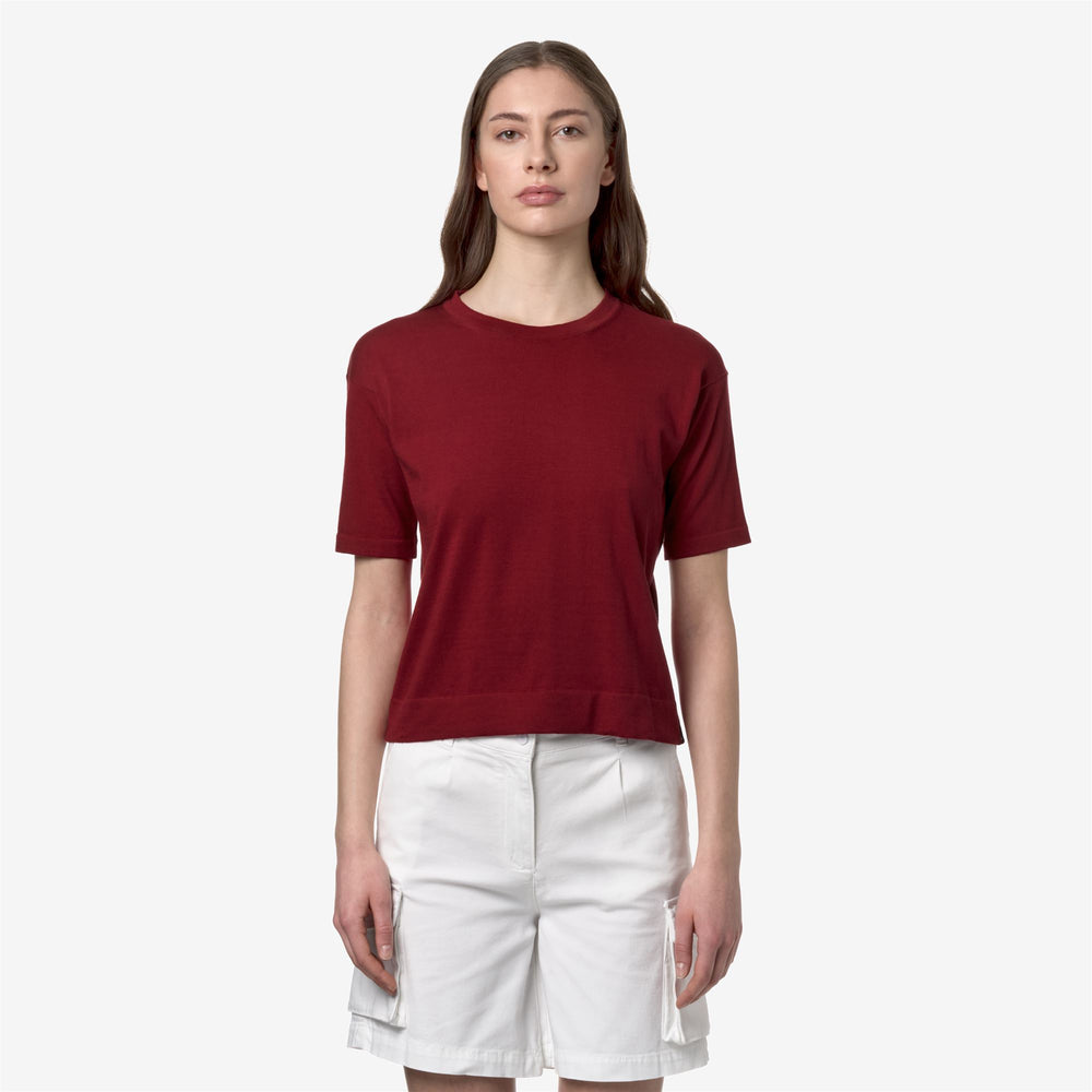 Dark Red Women's Cropped Knit Pullover Sweater for City Wear 02