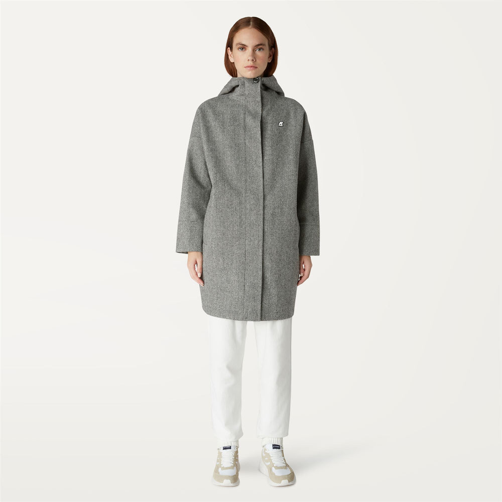 Grey Black Women's 3/4 Length Wool City Jacket with Silver Coating 02