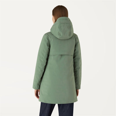 Jackets Woman MATHIEL BONDED PADDED 3/4 Length GREEN LAUREL - BLUE MEDIEVAL Dressed Front Double		