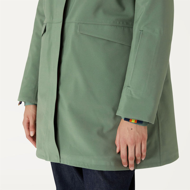 Jackets Woman MATHIEL BONDED PADDED 3/4 Length GREEN LAUREL - BLUE MEDIEVAL Detail Double				