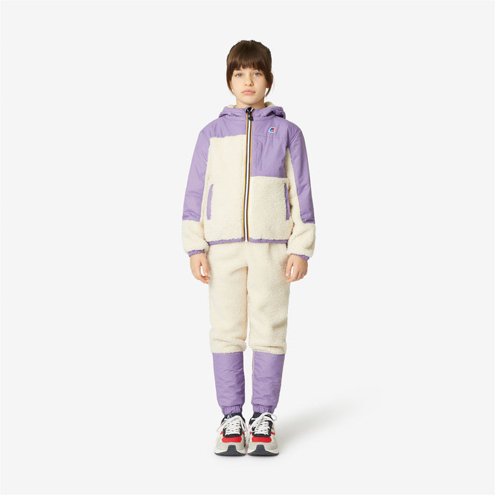 Chaqueta de forro polar ecru violeta para niños con capucha ajustable 3