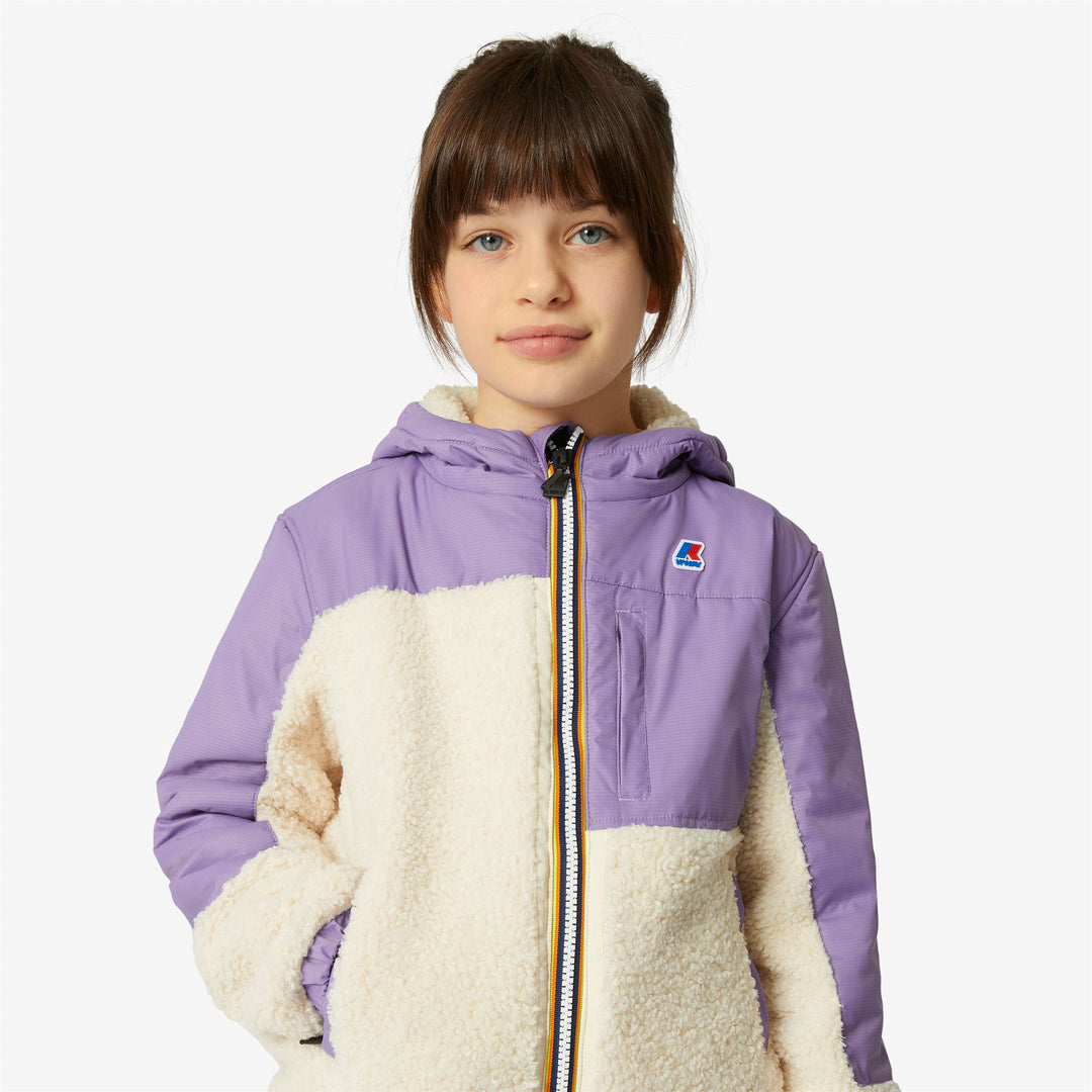 Chaqueta de forro polar ecru violeta para niños con capucha ajustable main