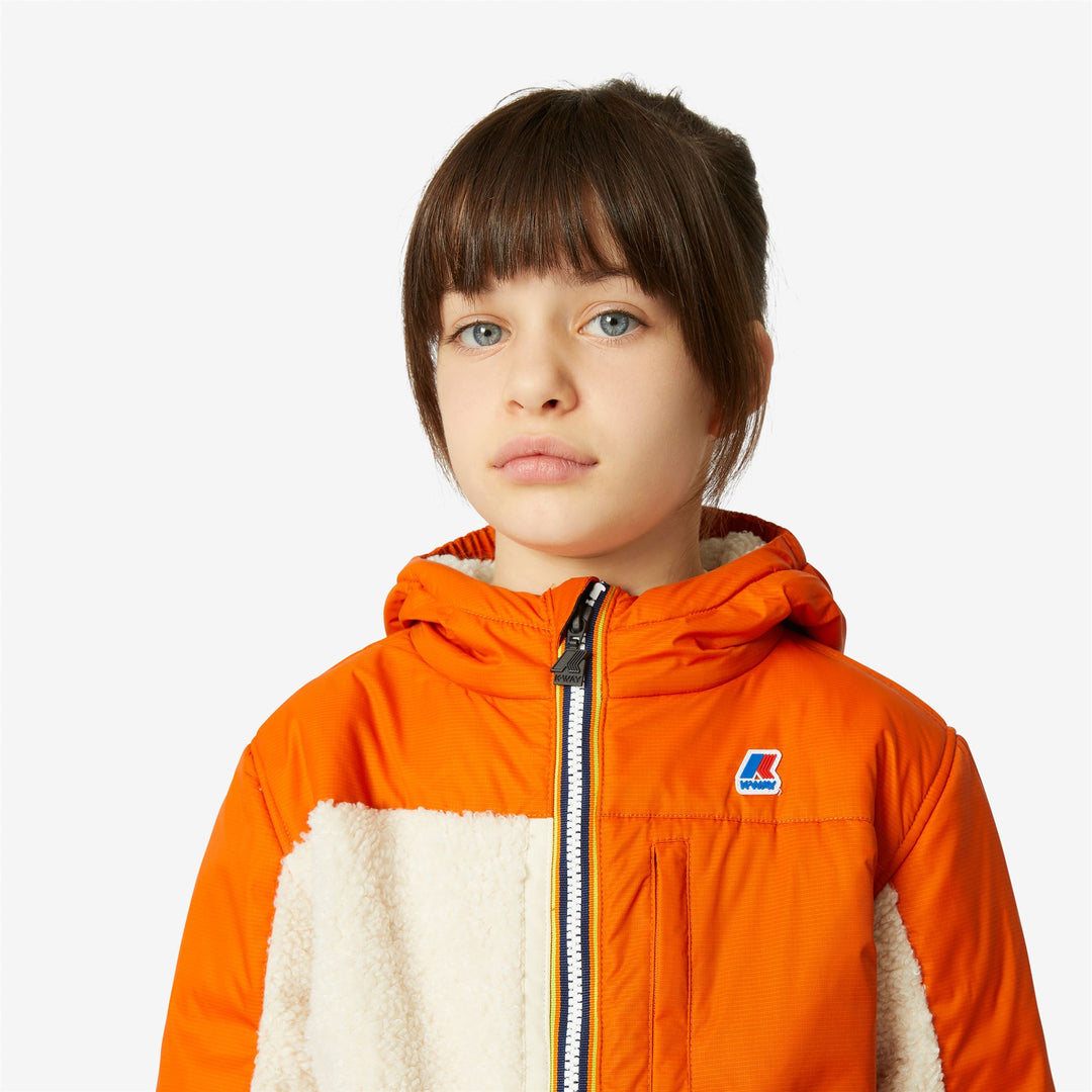 Fleece Kid unisex P.  LE VRAI 3.0 NEIGE ORSETTO Jacket ECRU-ORANGE RUST Detail Double				