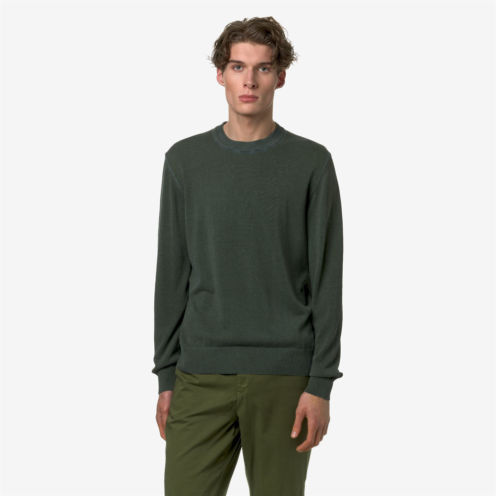 Brown green Men's Cotton Crewneck Pullover Sweater 02