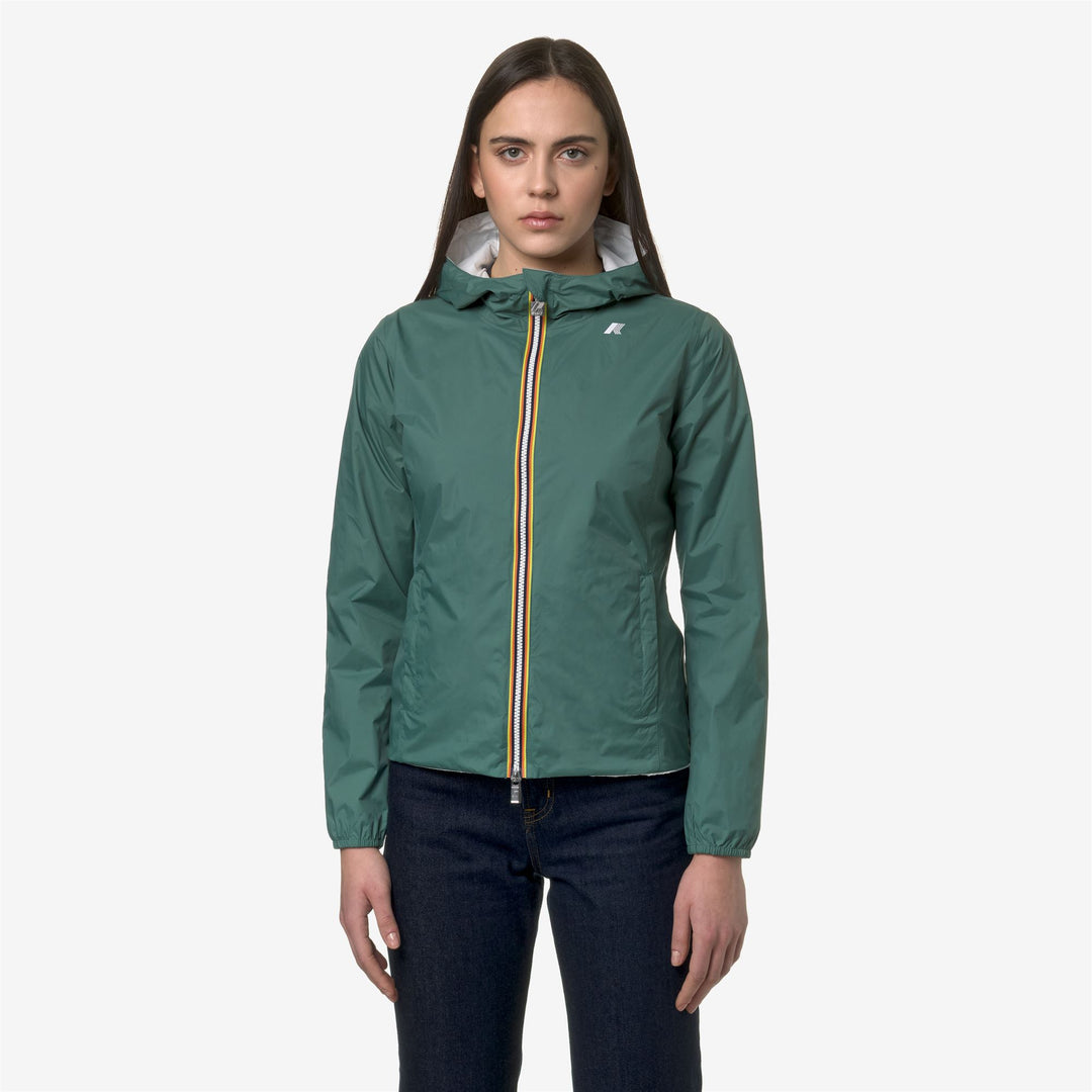 Jackets Woman LILY PLUS.2 DOUBLE Short GREEN P-WHITE Dressed Back (jpg Rgb)		
