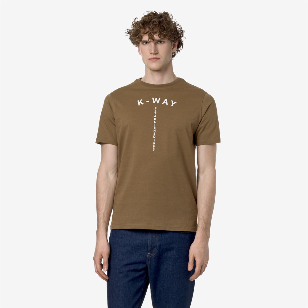 Brown Green Men's Casual Cotton T-Shirt with Lettering Print 02